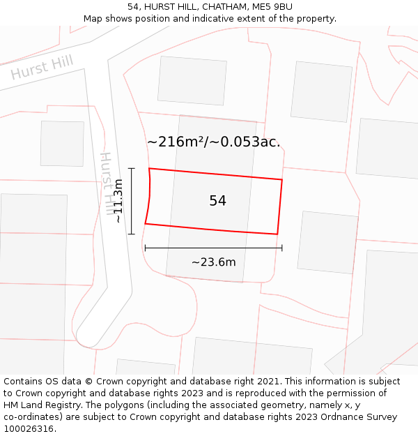 54, HURST HILL, CHATHAM, ME5 9BU: Plot and title map