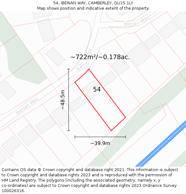 54, IBERIAN WAY, CAMBERLEY, GU15 1LY: Plot and title map