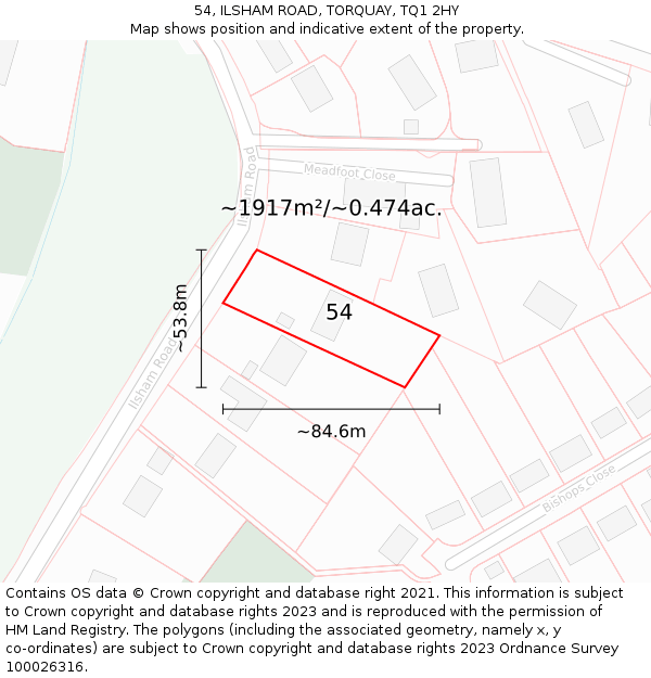 54, ILSHAM ROAD, TORQUAY, TQ1 2HY: Plot and title map