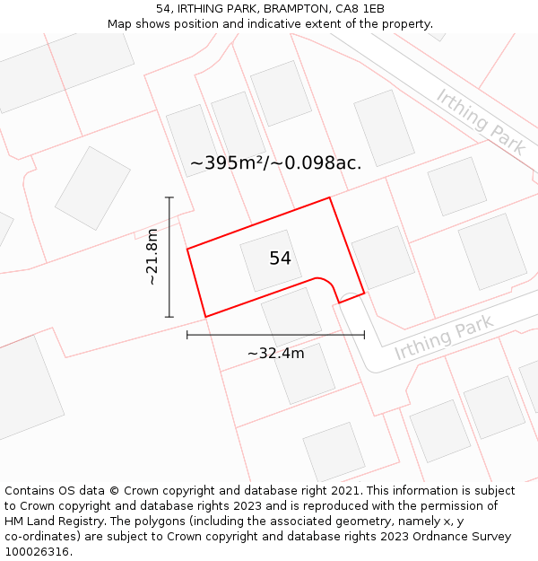 54, IRTHING PARK, BRAMPTON, CA8 1EB: Plot and title map