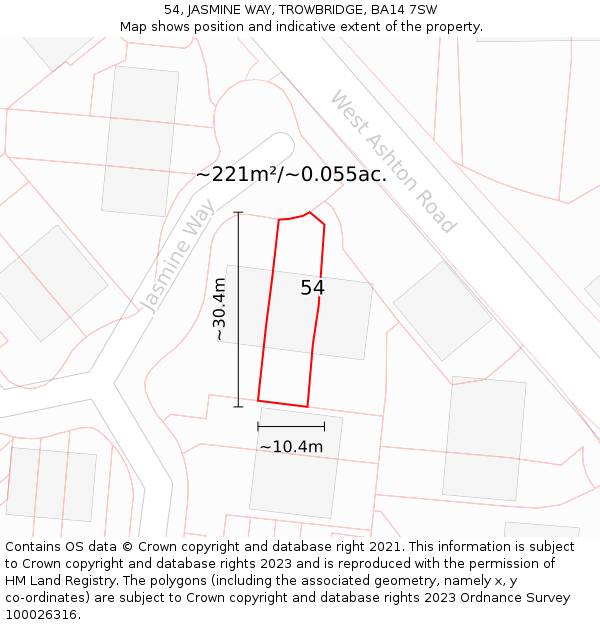 54, JASMINE WAY, TROWBRIDGE, BA14 7SW: Plot and title map