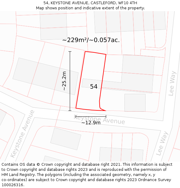 54, KEYSTONE AVENUE, CASTLEFORD, WF10 4TH: Plot and title map