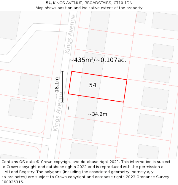 54, KINGS AVENUE, BROADSTAIRS, CT10 1DN: Plot and title map