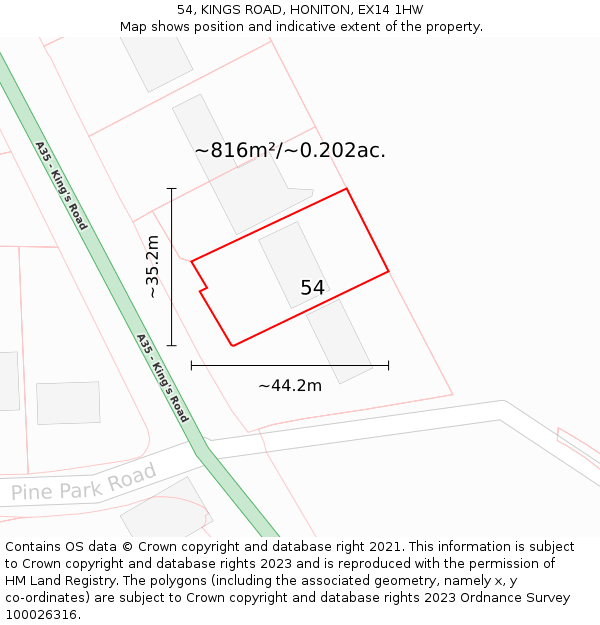 54, KINGS ROAD, HONITON, EX14 1HW: Plot and title map