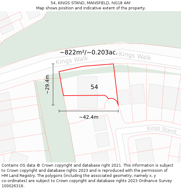 54, KINGS STAND, MANSFIELD, NG18 4AY: Plot and title map