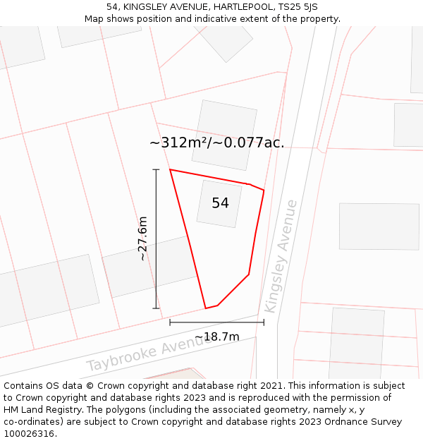 54, KINGSLEY AVENUE, HARTLEPOOL, TS25 5JS: Plot and title map