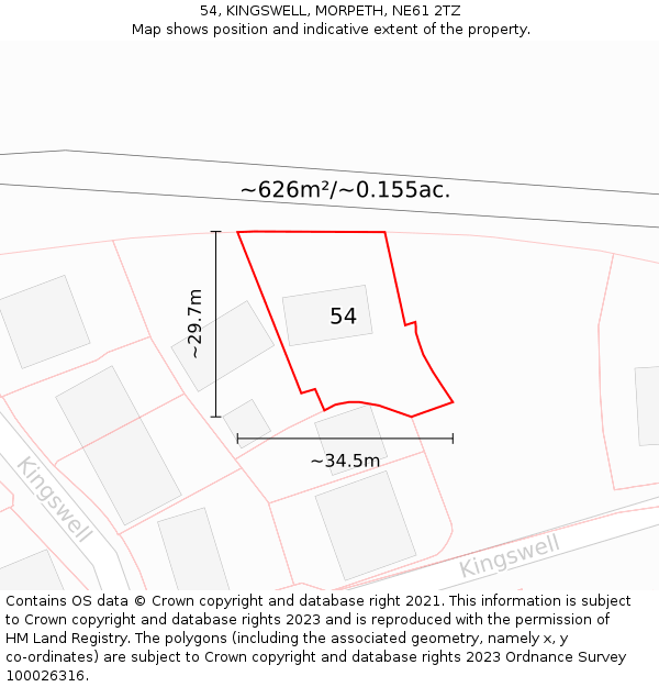 54, KINGSWELL, MORPETH, NE61 2TZ: Plot and title map