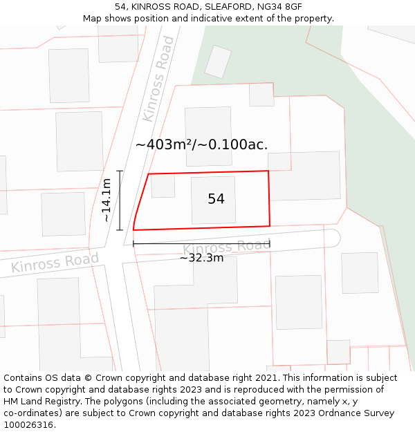 54, KINROSS ROAD, SLEAFORD, NG34 8GF: Plot and title map