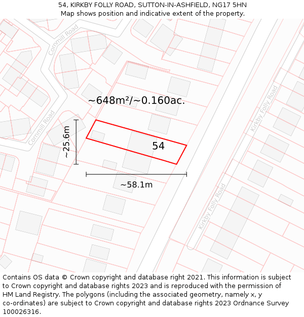 54, KIRKBY FOLLY ROAD, SUTTON-IN-ASHFIELD, NG17 5HN: Plot and title map