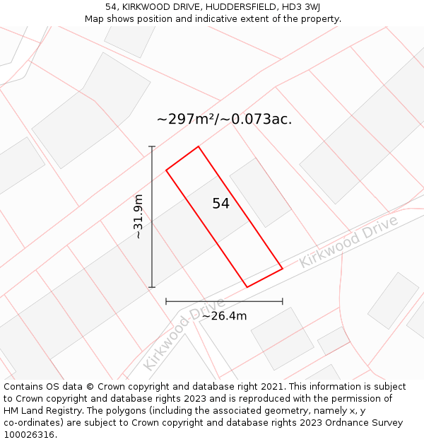 54, KIRKWOOD DRIVE, HUDDERSFIELD, HD3 3WJ: Plot and title map