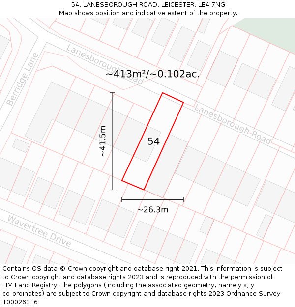 54, LANESBOROUGH ROAD, LEICESTER, LE4 7NG: Plot and title map