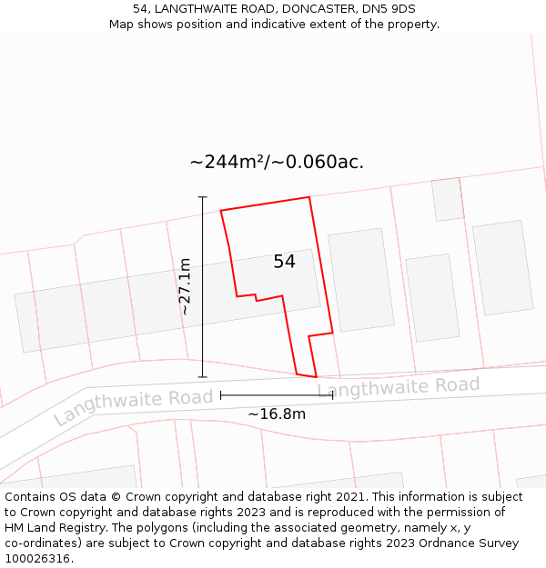 54, LANGTHWAITE ROAD, DONCASTER, DN5 9DS: Plot and title map