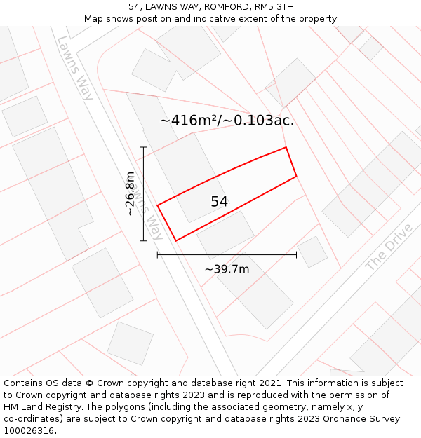 54, LAWNS WAY, ROMFORD, RM5 3TH: Plot and title map