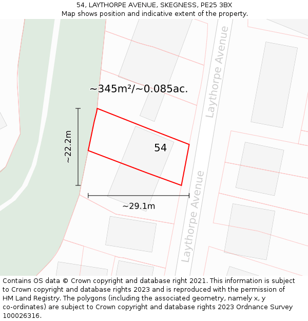 54, LAYTHORPE AVENUE, SKEGNESS, PE25 3BX: Plot and title map