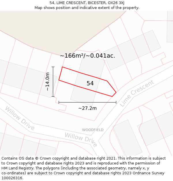 54, LIME CRESCENT, BICESTER, OX26 3XJ: Plot and title map