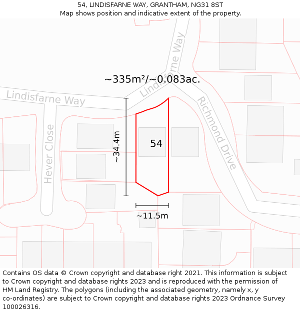 54, LINDISFARNE WAY, GRANTHAM, NG31 8ST: Plot and title map