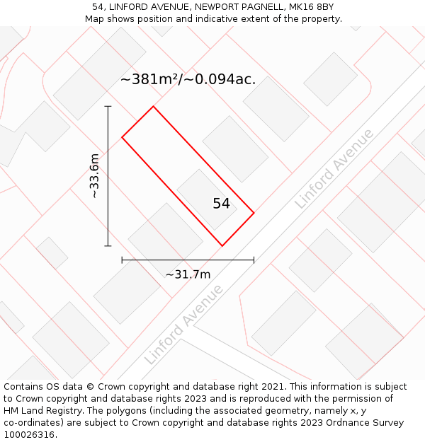 54, LINFORD AVENUE, NEWPORT PAGNELL, MK16 8BY: Plot and title map