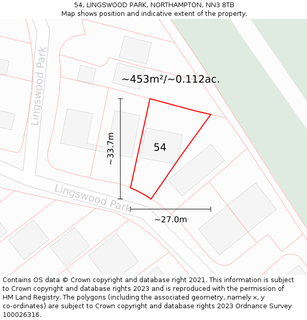 54, LINGSWOOD PARK, NORTHAMPTON, NN3 8TB: Plot and title map