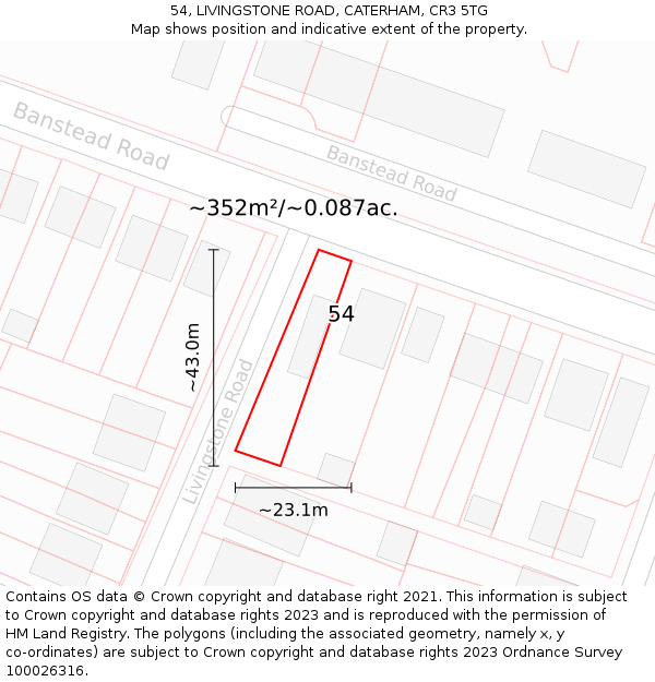 54, LIVINGSTONE ROAD, CATERHAM, CR3 5TG: Plot and title map