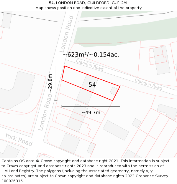 54, LONDON ROAD, GUILDFORD, GU1 2AL: Plot and title map