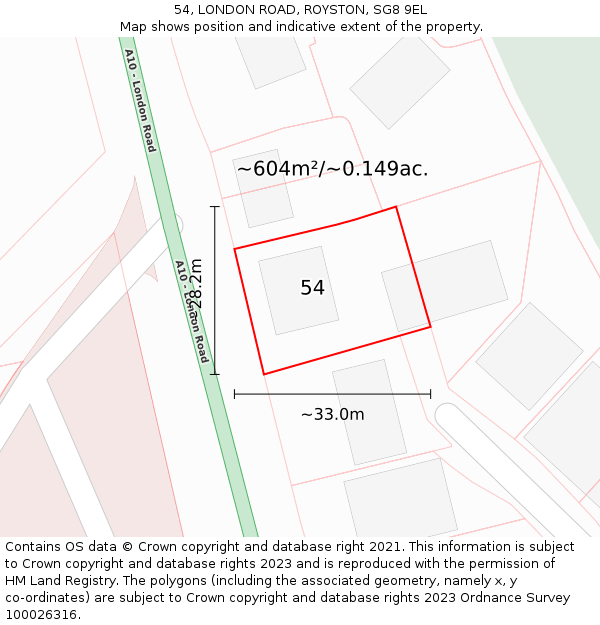 54, LONDON ROAD, ROYSTON, SG8 9EL: Plot and title map