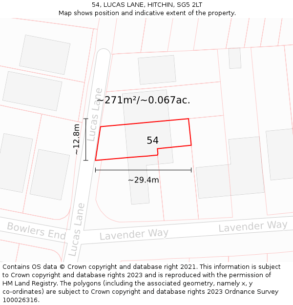 54, LUCAS LANE, HITCHIN, SG5 2LT: Plot and title map