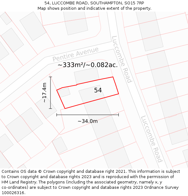 54, LUCCOMBE ROAD, SOUTHAMPTON, SO15 7RP: Plot and title map