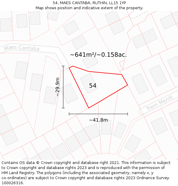 54, MAES CANTABA, RUTHIN, LL15 1YP: Plot and title map