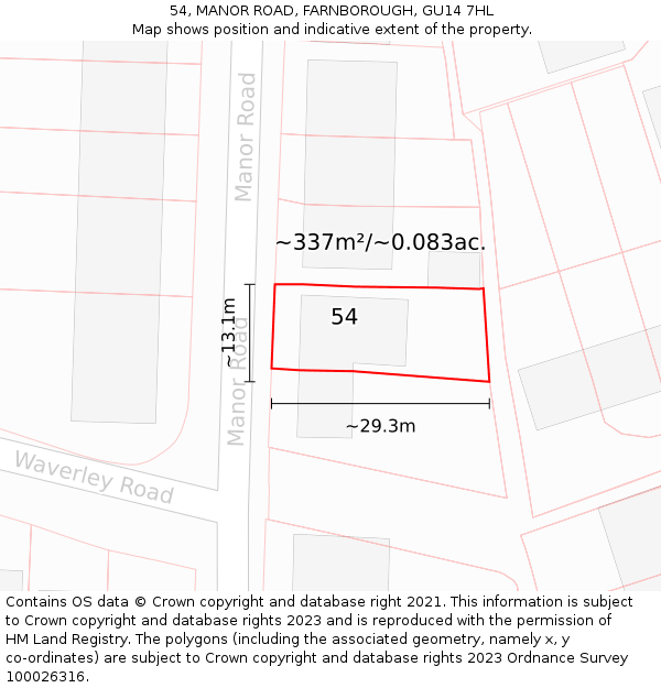 54, MANOR ROAD, FARNBOROUGH, GU14 7HL: Plot and title map