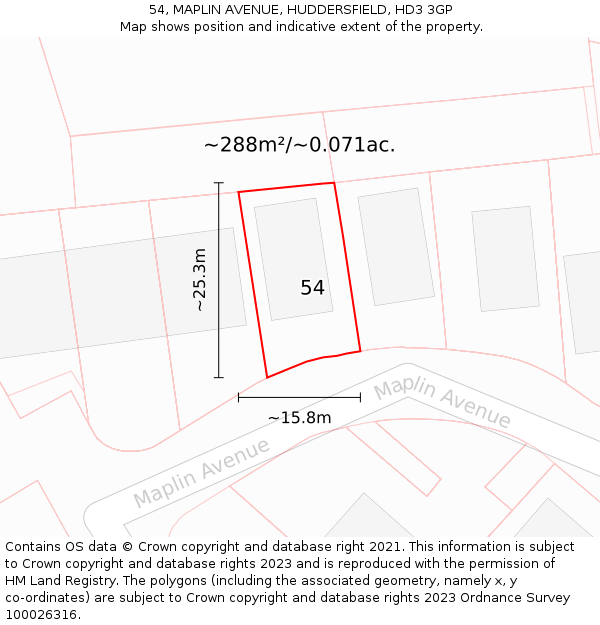 54, MAPLIN AVENUE, HUDDERSFIELD, HD3 3GP: Plot and title map