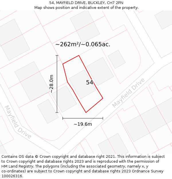 54, MAYFIELD DRIVE, BUCKLEY, CH7 2PN: Plot and title map