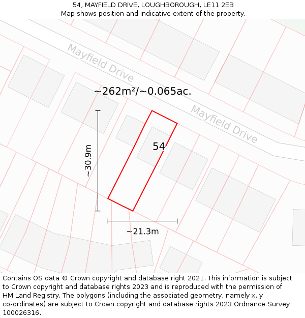 54, MAYFIELD DRIVE, LOUGHBOROUGH, LE11 2EB: Plot and title map
