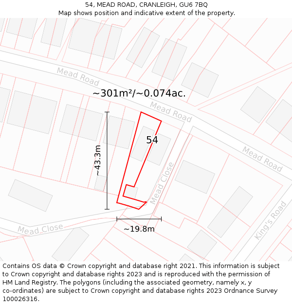 54, MEAD ROAD, CRANLEIGH, GU6 7BQ: Plot and title map