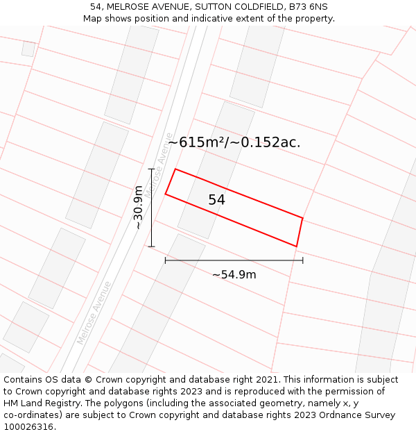 54, MELROSE AVENUE, SUTTON COLDFIELD, B73 6NS: Plot and title map