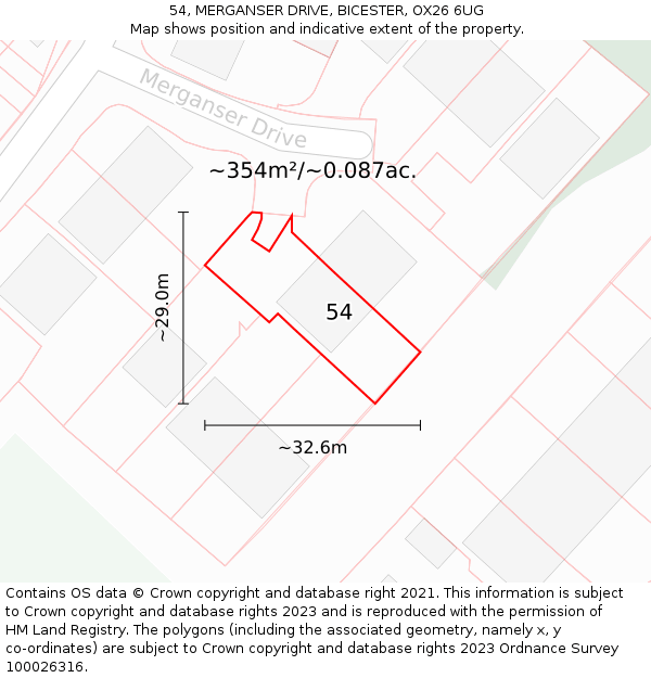 54, MERGANSER DRIVE, BICESTER, OX26 6UG: Plot and title map