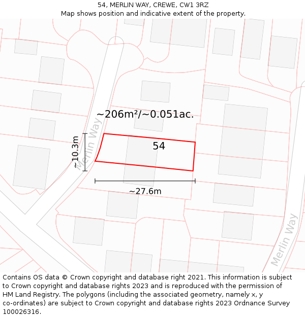 54, MERLIN WAY, CREWE, CW1 3RZ: Plot and title map