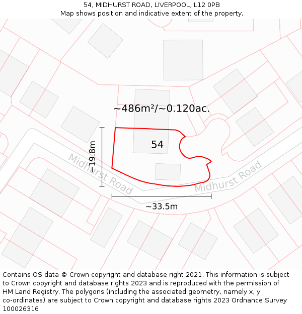 54, MIDHURST ROAD, LIVERPOOL, L12 0PB: Plot and title map