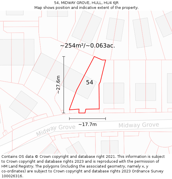 54, MIDWAY GROVE, HULL, HU4 6JR: Plot and title map