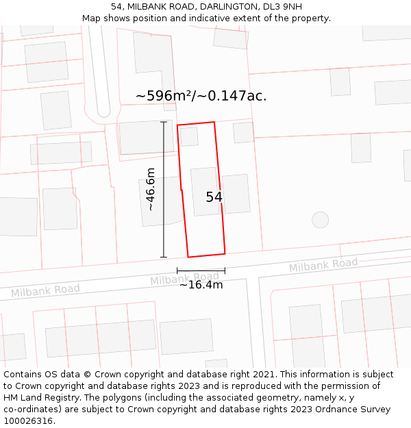 54, MILBANK ROAD, DARLINGTON, DL3 9NH: Plot and title map