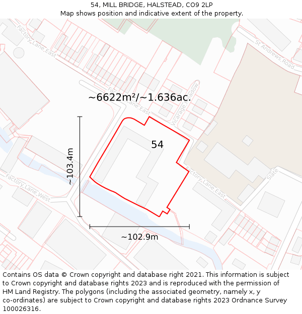 54, MILL BRIDGE, HALSTEAD, CO9 2LP: Plot and title map