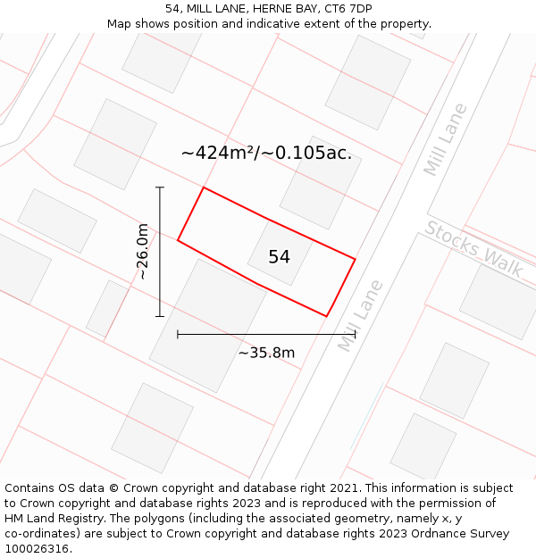 54, MILL LANE, HERNE BAY, CT6 7DP: Plot and title map