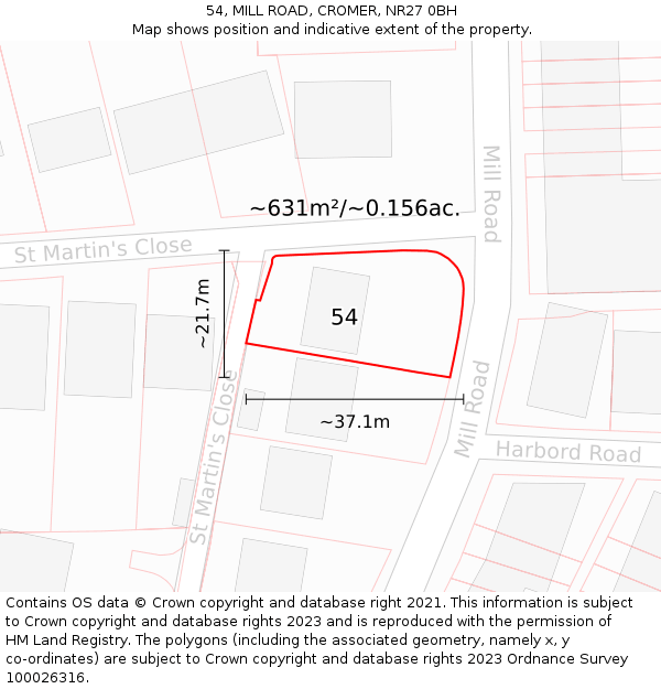 54, MILL ROAD, CROMER, NR27 0BH: Plot and title map