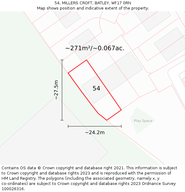 54, MILLERS CROFT, BATLEY, WF17 0RN: Plot and title map