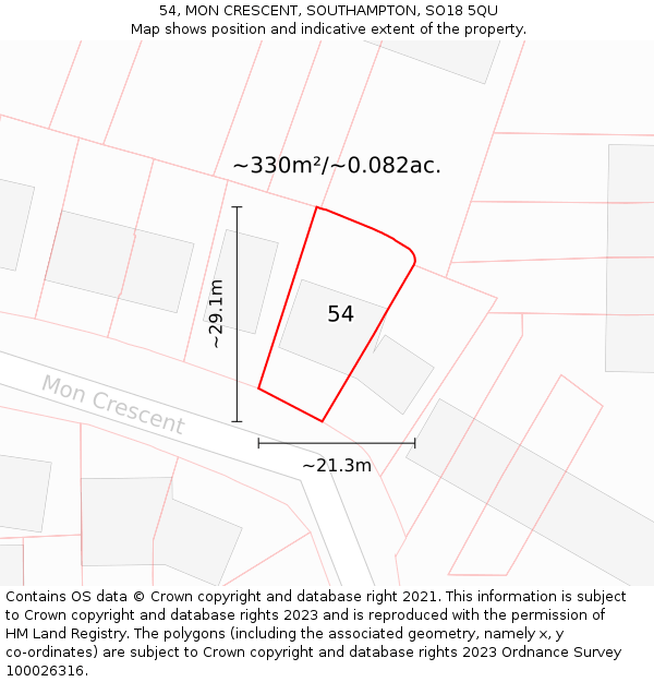 54, MON CRESCENT, SOUTHAMPTON, SO18 5QU: Plot and title map