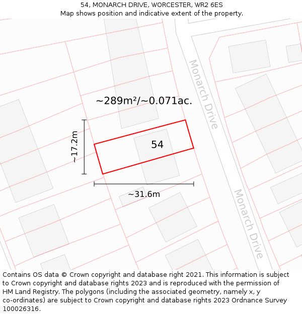 54, MONARCH DRIVE, WORCESTER, WR2 6ES: Plot and title map