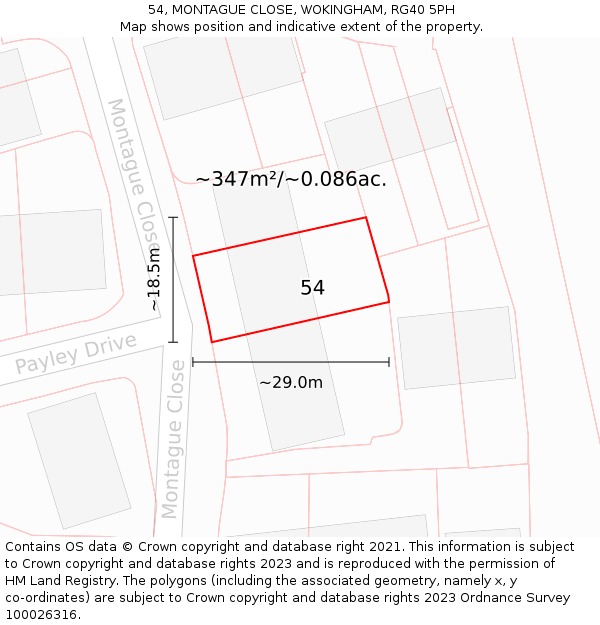 54, MONTAGUE CLOSE, WOKINGHAM, RG40 5PH: Plot and title map