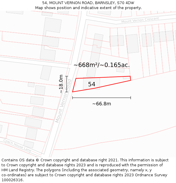 54, MOUNT VERNON ROAD, BARNSLEY, S70 4DW: Plot and title map