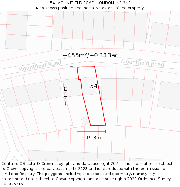 54, MOUNTFIELD ROAD, LONDON, N3 3NP: Plot and title map
