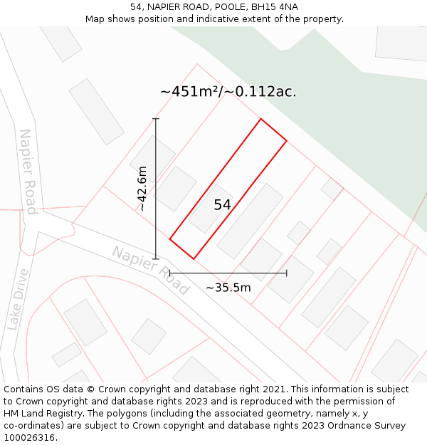 54, NAPIER ROAD, POOLE, BH15 4NA: Plot and title map