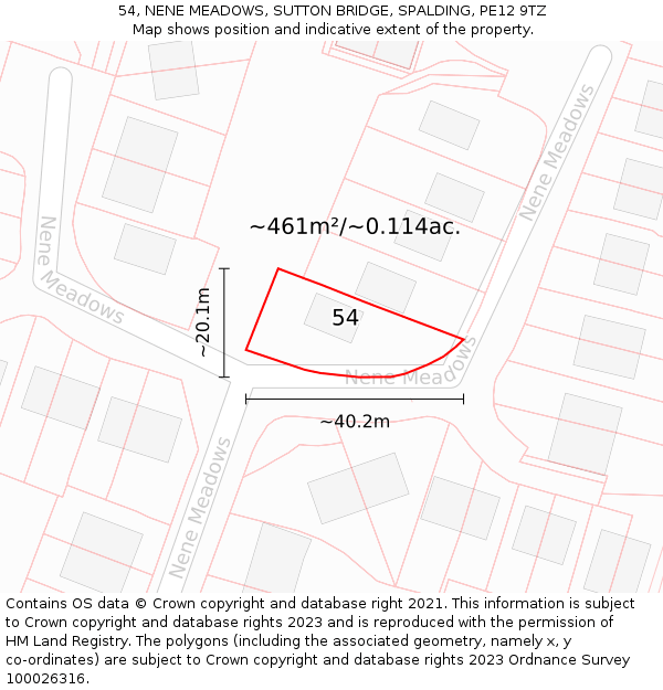 54, NENE MEADOWS, SUTTON BRIDGE, SPALDING, PE12 9TZ: Plot and title map